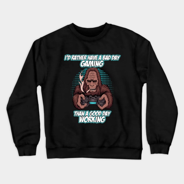 Funny Gaming Shirt Video Games Yeti Bigfoot Retro Gamer Crewneck Sweatshirt by CultTees